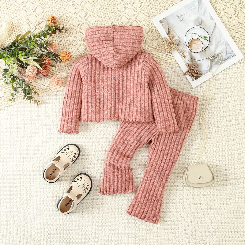 2024 Abbigliamento per bambini, stile carino, tinta unita, felpa con cappuccio, pantaloni a zampa d'elefante_voghion.com