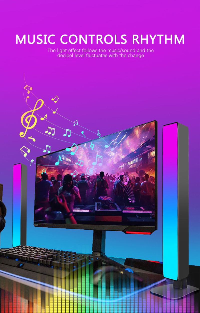 Lampada da scrivania con telecomando, per computer, per atmosfera da gioco RGB intelligente, con telecomando, per auto, musica e ritmo._voghion.com