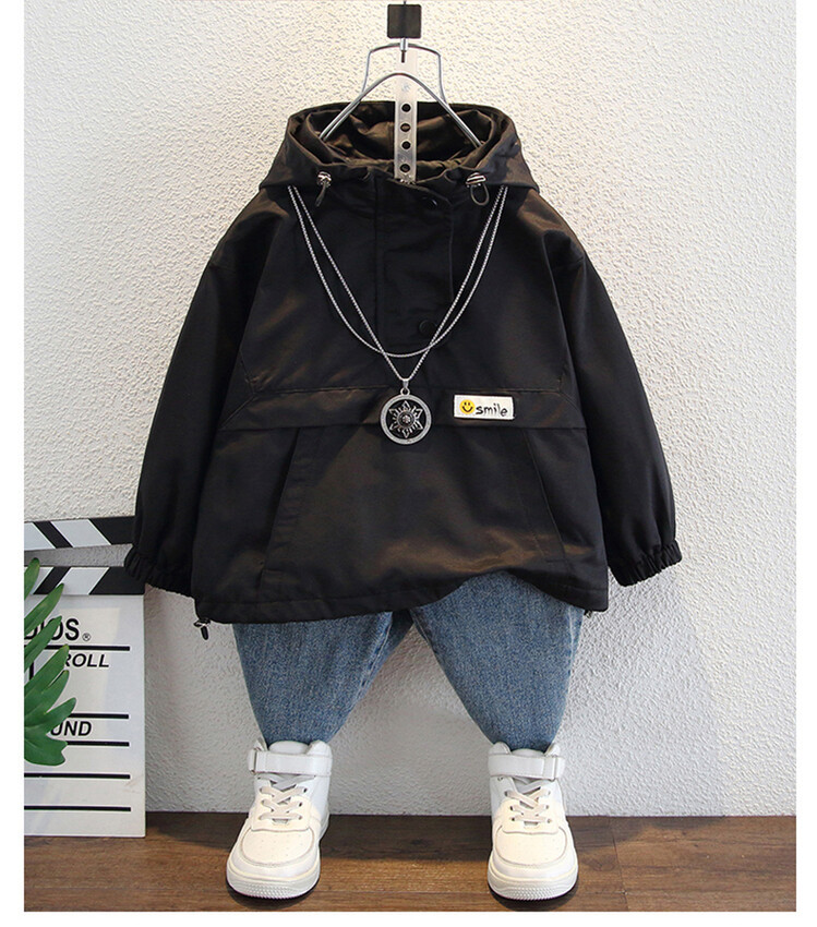 Boys' Smiling Face Logo Windbreaker 2023 Spring and Autumn New Korean Edition Children's Pi Shuai Explosive Street Coat,_voghion.com