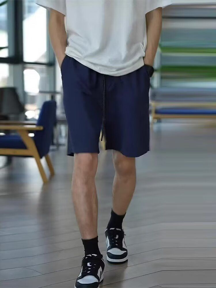 Herenkleding Casual Shorts Dunne Losse Sportbroek Effen Kleur Vijfpuntsbroek_voghion.com