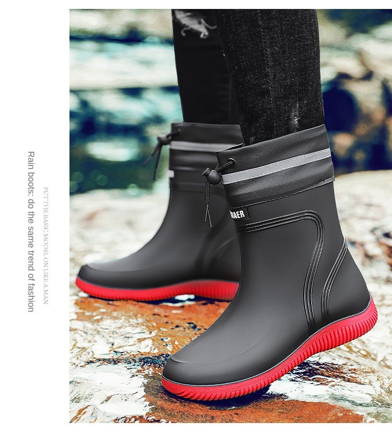 Single Shoe Midsole Waterproof Mouth Rain Boots 39-45_voghion.com
