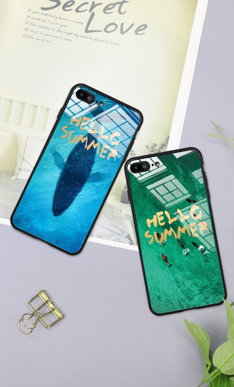 Dotyczy Huawei p20plus p30 p40lite p50Pro ins green ocean couple glass phone case_voghion.com