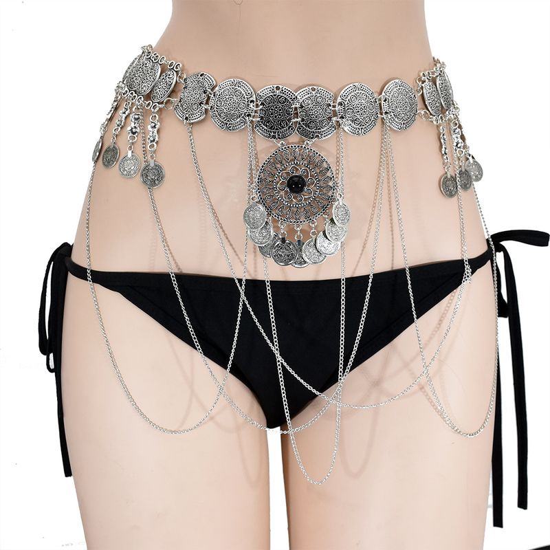 Nueva cadena de cintura con borlas de monedas de moda con estilo exótico para danza del vientre, playa, ocio, cadena corporal, cinturón Hanfu volador_voghion.com