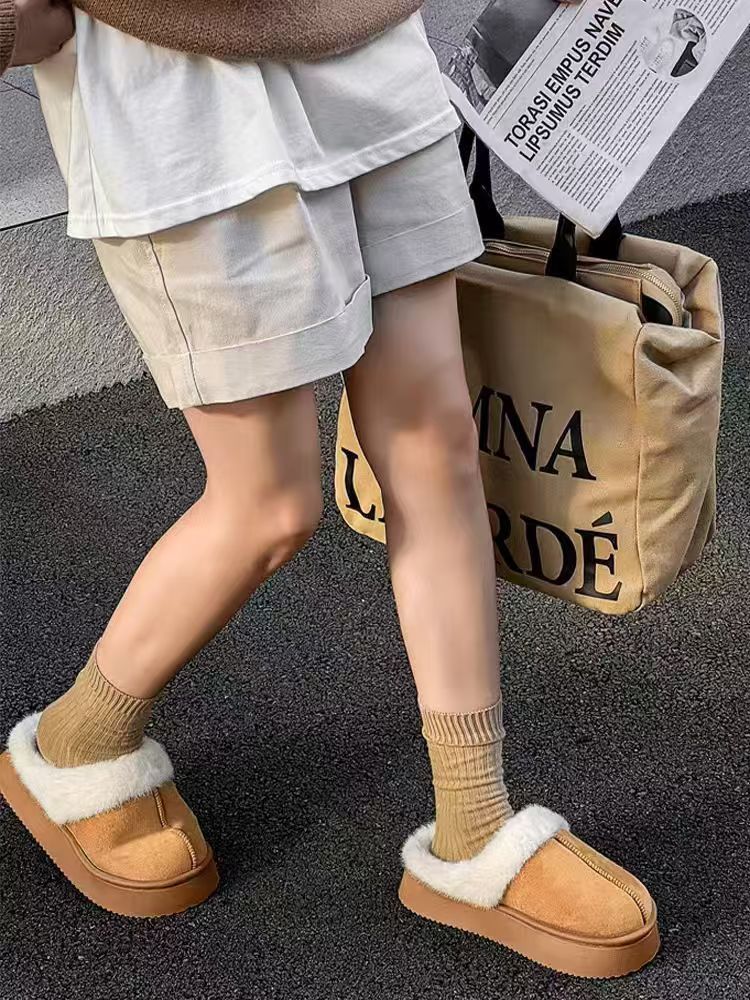 mit Fleece, dicker Sohle, rutschfest, Unisex-Paar-Hausschuhe zur Erhöhung der Körpergröße im Innenbereich, Damen-Baumwollhausschuhe_voghion.com