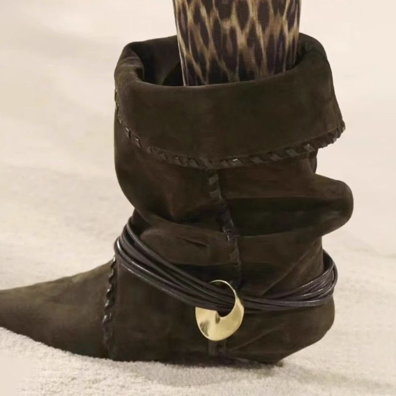 2025 Fall And Winter Korean Casual Multifunctional Low-heeled Comfortable Flat Luxury Lace-up Western Cowboy Boots Wear Comfortable Fashion Versatile_voghion.com