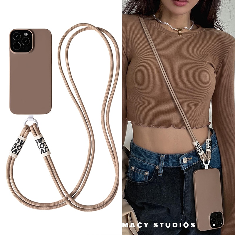Crossbody Lanyard Strap Rope Cord Soft Case For iPhone 12 13 MiNi 11 Pro Max XS XR X 8 7 Plus SE 3 Brown Silicone Cover_voghion.com