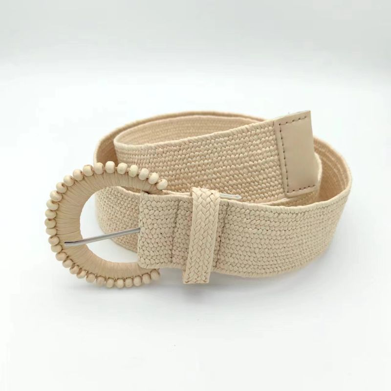 Beach Vacation Style Button PP Grass Woven Decorative Personalized Fashion and High Sense Women's Belt_voghion.com