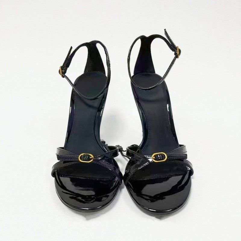 Za2025 New High Heel Patent Leather Round Cross Thin Open Toe Back Strap Sandals For Women_voghion.com