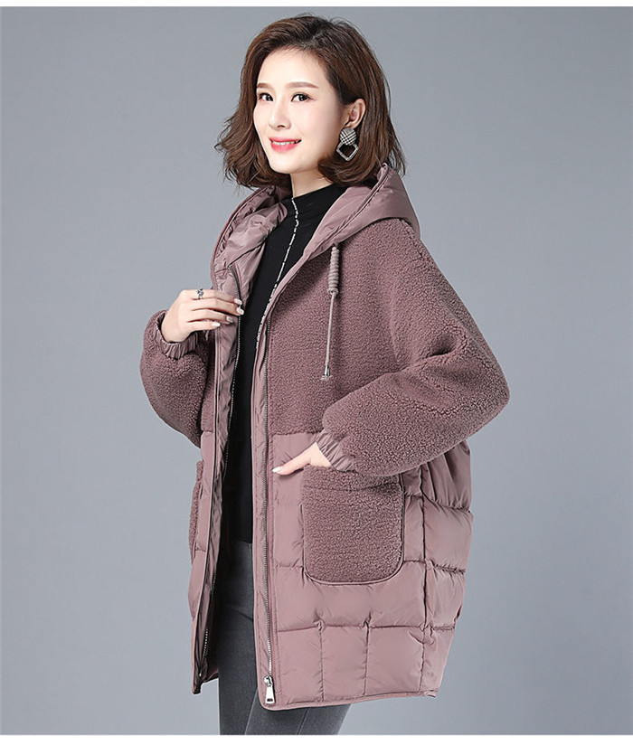 Frauen Gepolsterte Jacken Herbst Winter Mit Kapuze Oberbekleidung 2022 Lose S-4XL Unten Baumwolle Jacke Mid-Länge Lamm Wolle Dicken Mantel_voghion.com