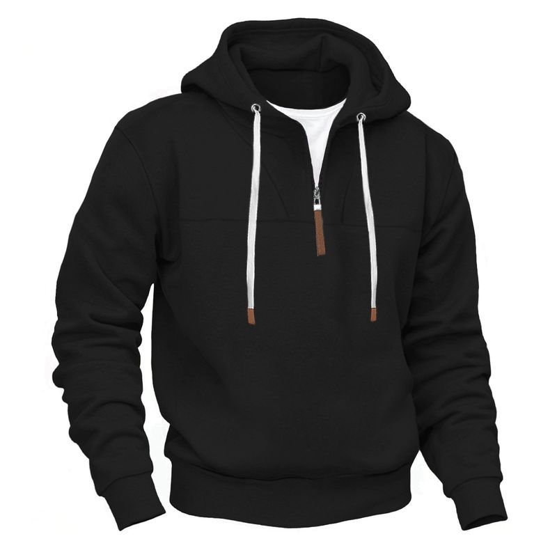 Felpa con cappuccio stile americano, foderata in pile, mezza zip, alla moda, a maniche lunghe, vestibilità ampia, da uomo, primavera e autunno_voghion.com