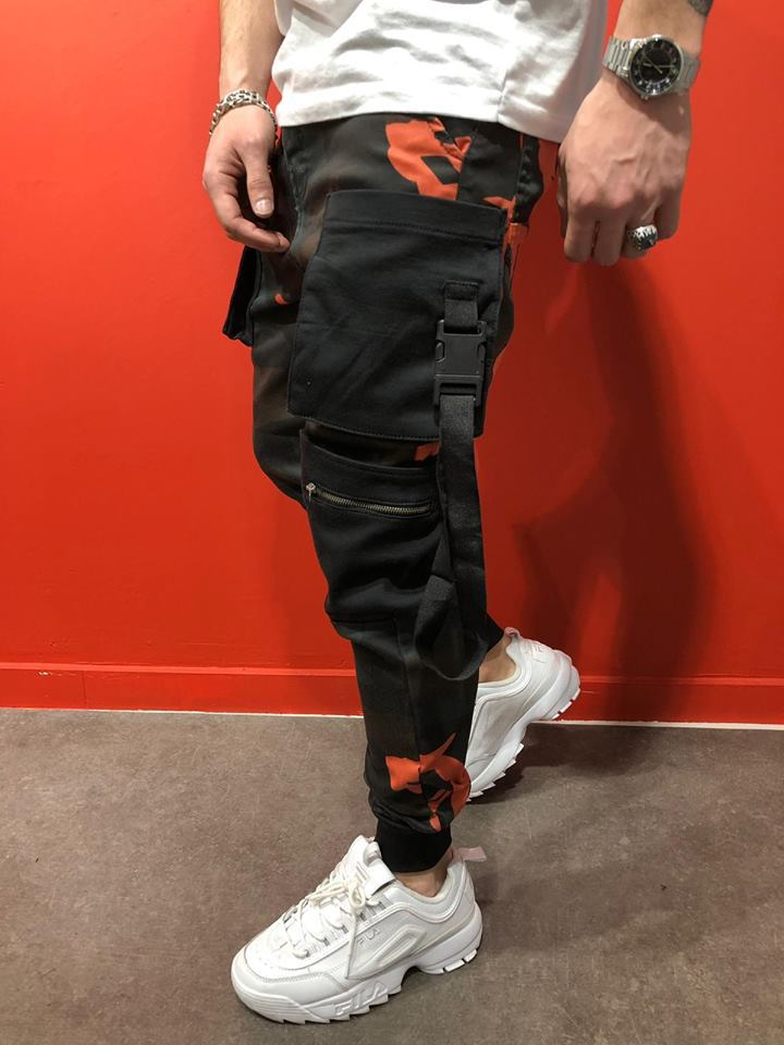 Color Block, Cargo-bukser med snøring for menn med klafflommer, komfortable joggebukser_voghion.com