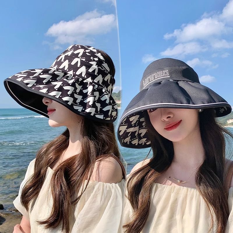 Cappello da sole pieghevole con protezione solare, con parte superiore vuota, da donna, estivo, per vacanze al mare, da annodare a coda di cavallo_voghion.com