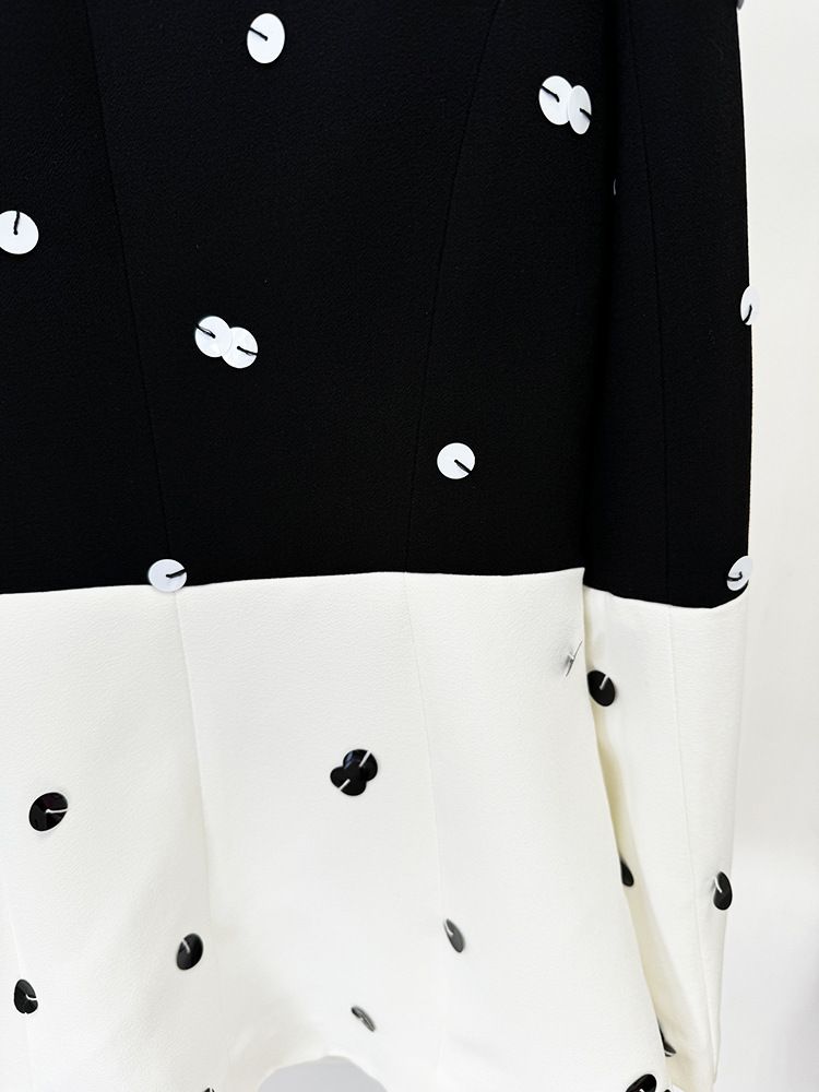 Moda Lantejoulas Contas Colorblock Terno Jaqueta Rabo de Peixe Saia Longa Terno_voghion.com