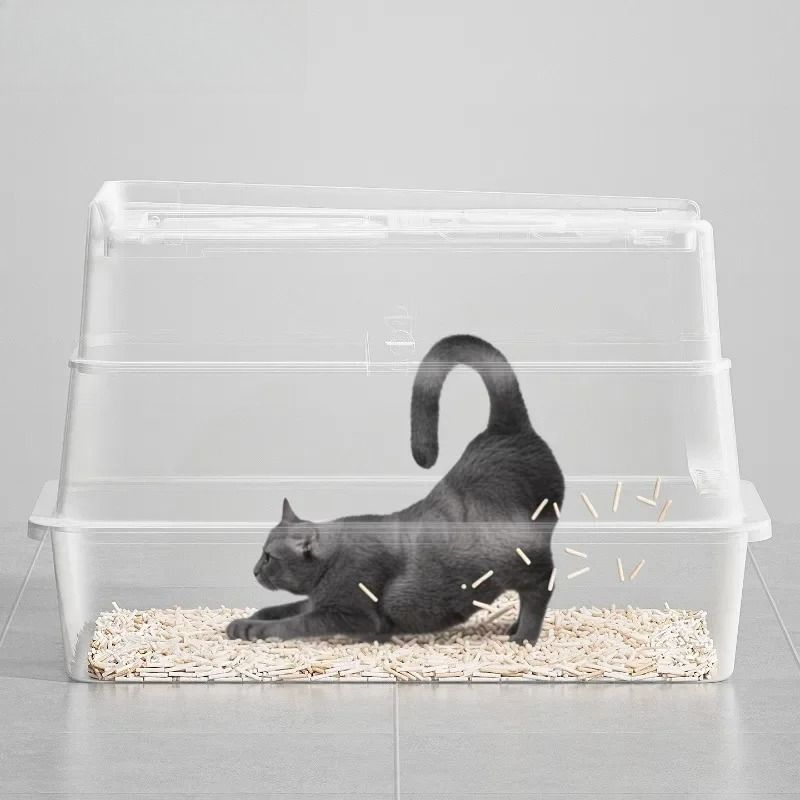 Lettiera per gatti extra large chiusa con base in acciaio inossidabile resistente, parte superiore rimovibile per un design semi-chiuso e recinzione alta_voghion.com