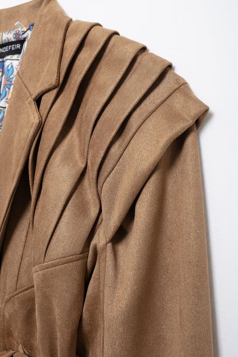 Women's Fashion Belted Cropped Jacket - Streetwear Style With Adjustable Waist Tie - Suede & Polyester Blend - Short Outerwear For Fall & Winter_voghion.com