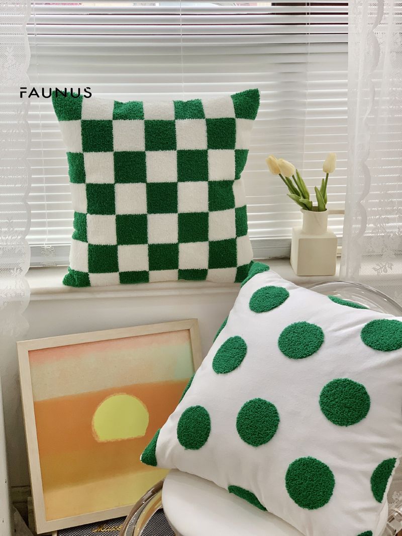 Checkerboard Dot Embroidered Throw Pillow - Bowknot Accent Cushion Cover (Minimalist Design For Sofa/Bed Decor Machine Washable Soft Cotton Fabric)_voghion.com