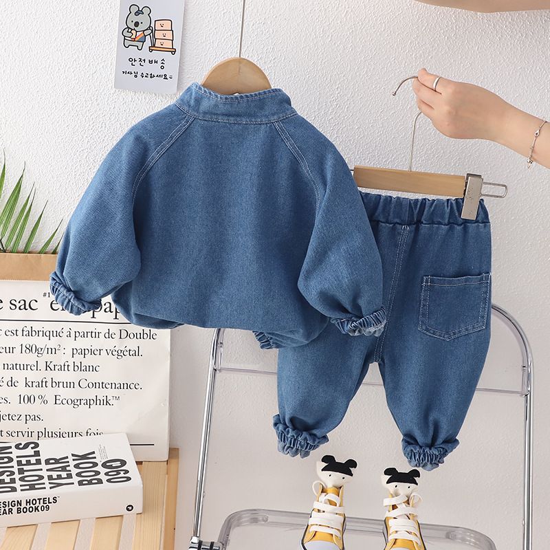 Mamm & Kanner Jeans Laangärm Hierschtkleeder Schéin locker Stand-Up Kraang Kleng a Mëttelgrouss Kanner Fréijoers- an Hierschtkostümer_voghion.com