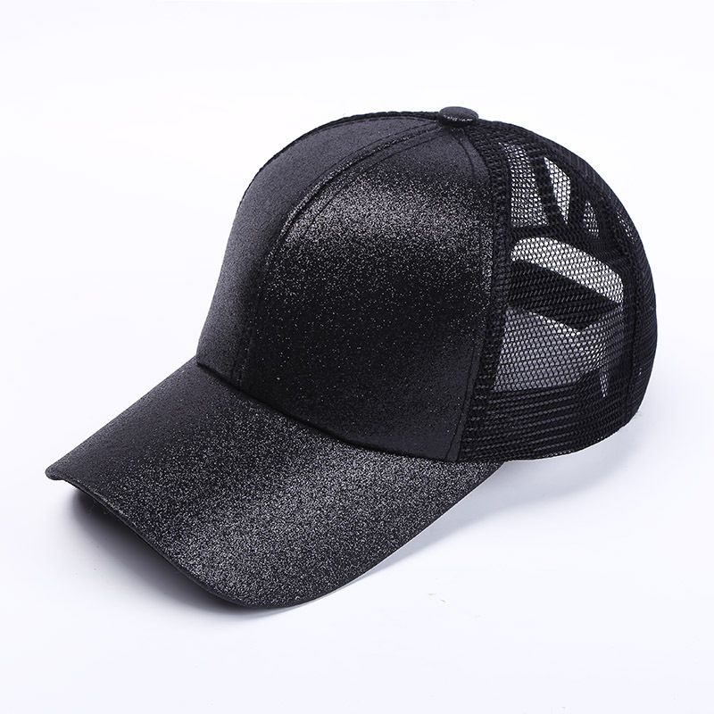Ponytail Baseball for Women Shiny Glitter Sequins Woman Summer Cap Mesh Sunhat Pure Color High Messy Bun Hat_voghion.com