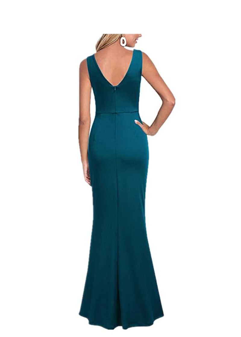 Women's Clothing V Neck Slit Evening Dress Cocktail Long Dress_voghion.com