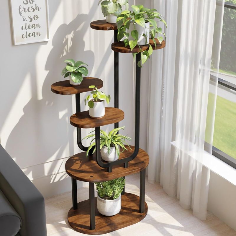 Indoor Support 6-Tier Metal Living Room Multiple Stands Corner Flower Double U-Shaped Plant Stand_voghion.com