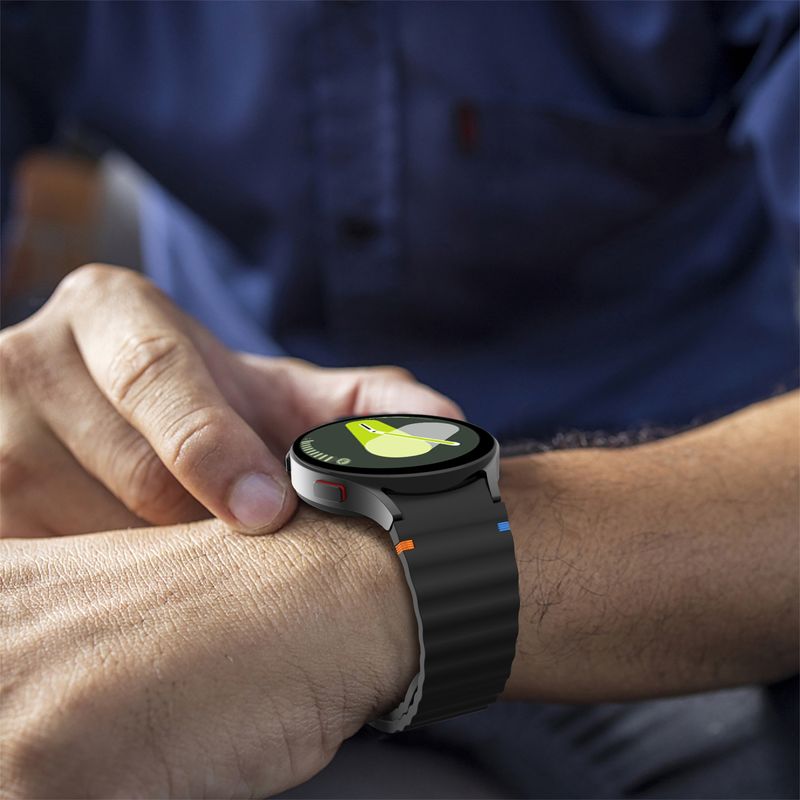 Samsung Galaxy Watch 7 40 / 44mm aaltokuvioinen ommeltu silikonikellon ranneke (tummanharmaa)_voghion.com