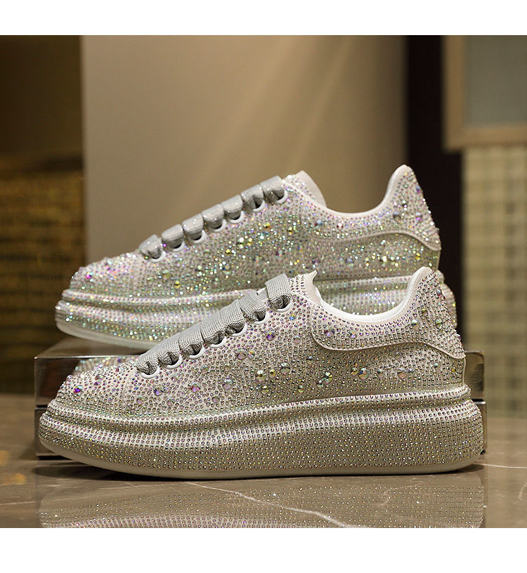 Nieuwe 2023 Herfst Vrouwen Platform Schoenen Strass Dikke Zolen Wit Zilver Schoenen Shining Crystal Sneakers Trend Casual Sneakers_voghion.com