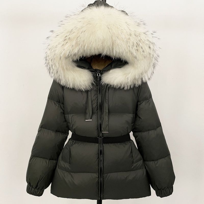 Piumino lungo da donna con cappuccio staccabile e bordo in pelliccia, 86-90% piumino d'anatra bianca, caldo giubbotto invernale per pendolarismo e casual_voghion.com