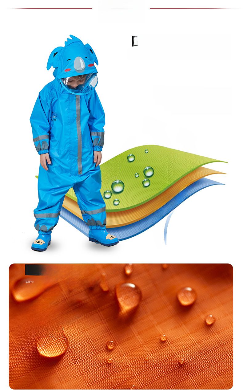 Cross-border three-dimensional boys and children's conjoined raincoat girls light hooded children's poncho reflective strip factory direct sales_voghion.com