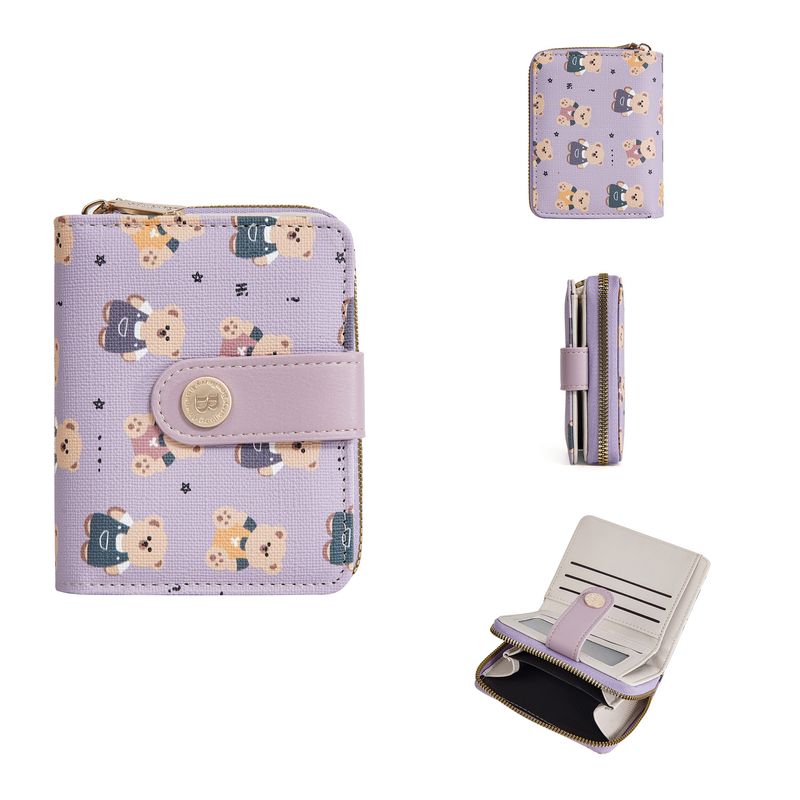Neue Damen-Kurzbrieftasche mit Cartoon-Bär aus PU-Leder mit Reißverschluss und hoher Qualität für Studenten_voghion.com