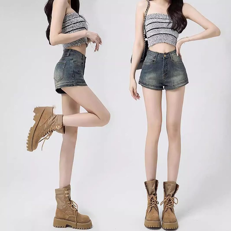 2025s American Style Women's Denim Shorts Summer New High Waist Tight Elastic A-line Ultra Short Hot Pants_voghion.com