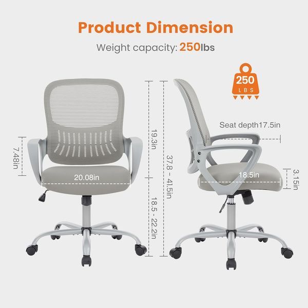 Office Computer Desk Managerial Executive Chair, Ergonomic Mid-Back Mesh Swivel Rolling Work With Wheels, Comfortable Lumbar Support, Comfy Arms For_voghion.com