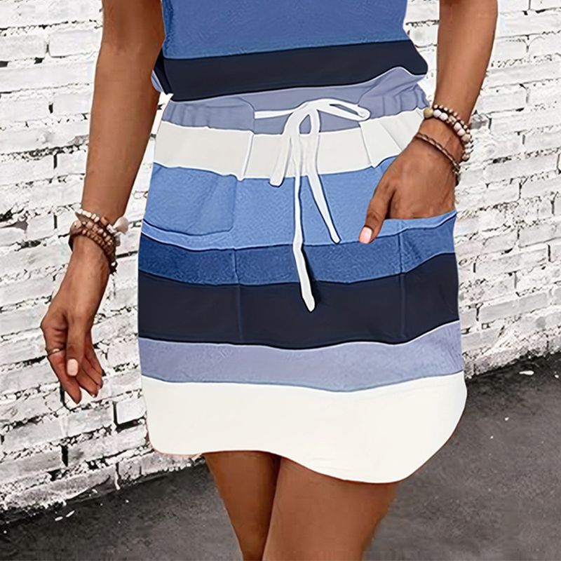 2025 Sommer Damen Hosenträger Kordelzug Lose Farbe Gestreiften Weste Kleid_voghion.com