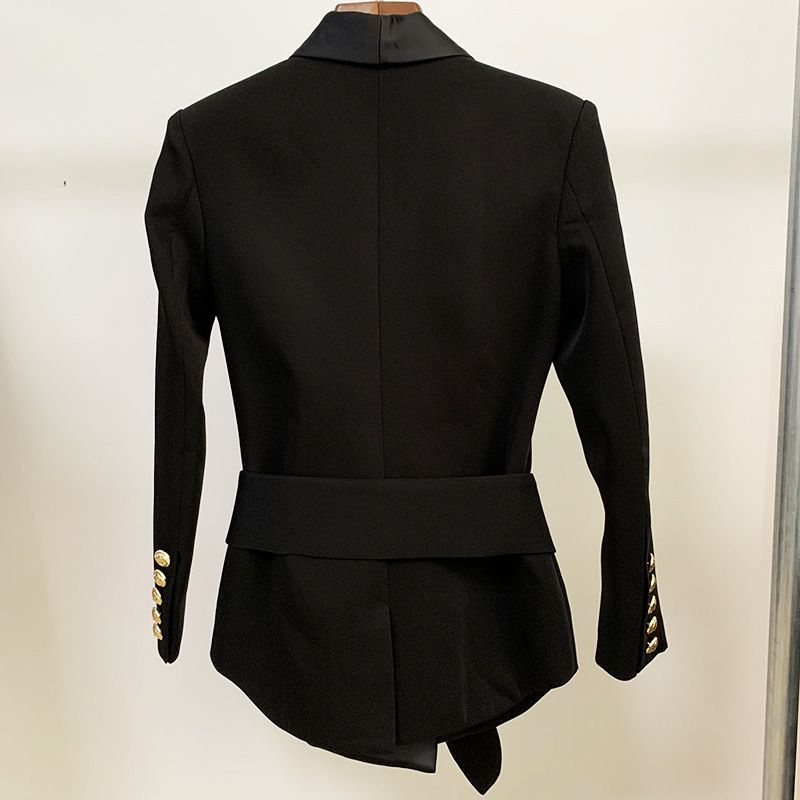 Sophisticated Double-Breasted Suit Jacket – European-Inspired Belted Blazer With Notched Lapel, Slim Fit & Timeless Elegance_voghion.com