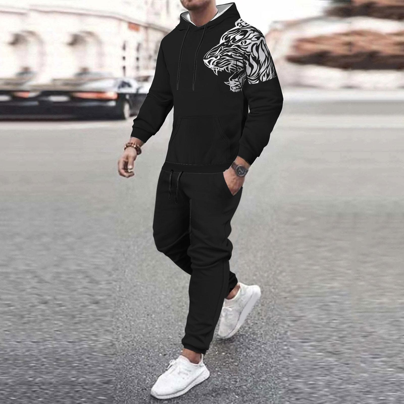 Spring Autumn Men's Hooded Sweater Long Sleeved Pants Sports And Casual Two Piece Set_voghion.com