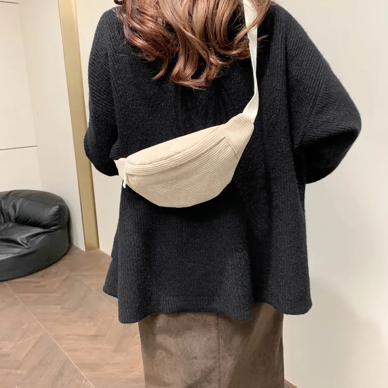 Borsa a tracolla casual in velluto a coste per donna, marsupio alla moda, marsupio a banana femminile, borsa a tracolla, tasca sul petto_voghion.com