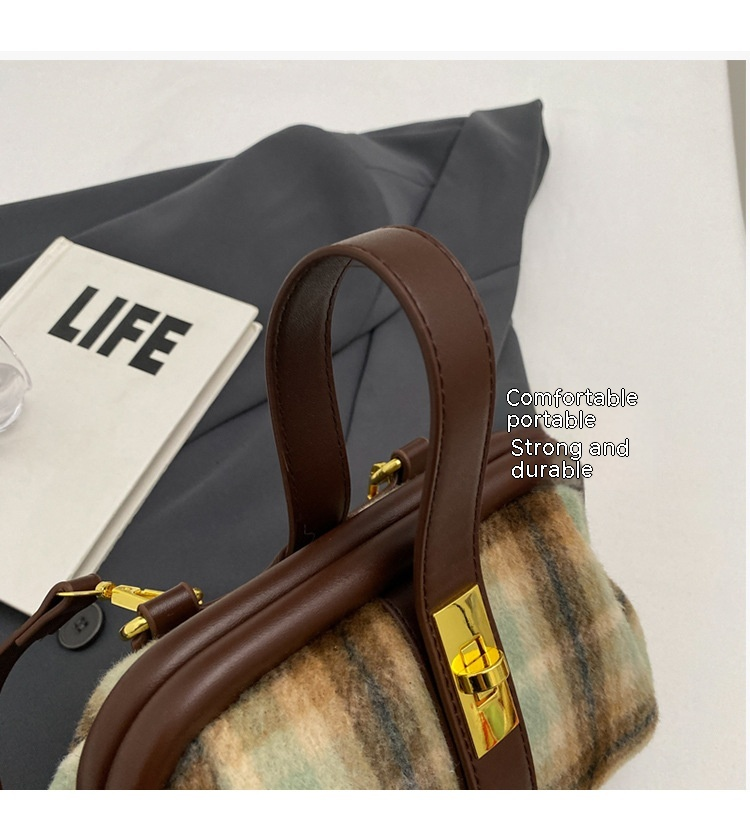 New Women's Bag Retro Versatile Handheld Small Bag Women's Autumn/winter Checkered Small Square Bag High Quality Fabric Shoulder Bag_voghion.com