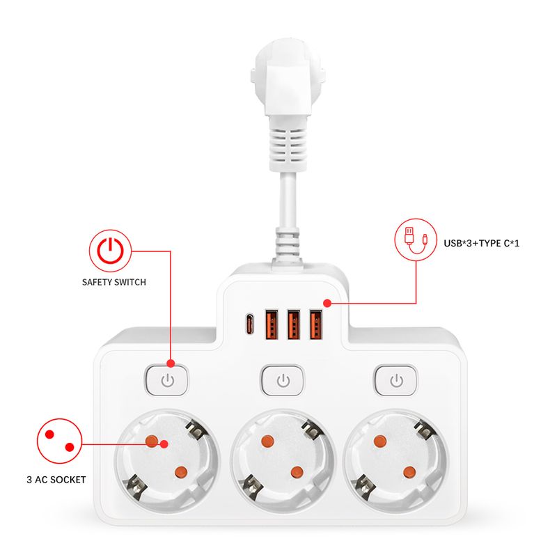 Multipresa con spina CA UE-Corea, interruttore indipendente da parete, multipresa con porte USB, adattatore per filtro di rete e caricabatterie_voghion.com