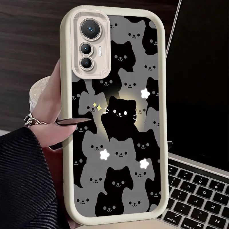Cute Cartoon Glowing Cat Case for Xiaomi 12T 13T 14T 11T 13 12 11 Lite 5G NE POCO X6 X5 F6 F5 F3 X4 GT X3 NFC M5S M6 Pro 4G Etui_voghion.com