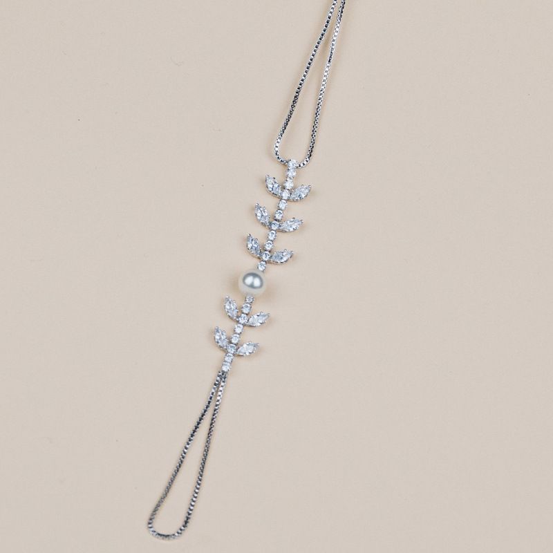 Braccialetto di lusso leggero con catena di perle regolabile a dito intero, stile semplice, con zirconi_voghion.com