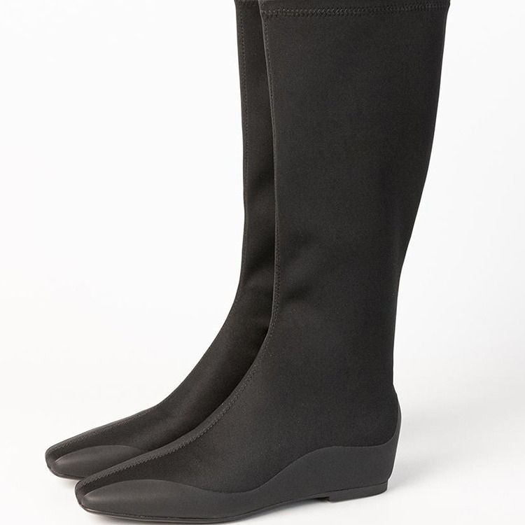 Stivali da donna con tacco nascosto, snellenti, elastici, punta quadrata, lavorati a maglia, casual, versatili, neri_voghion.com