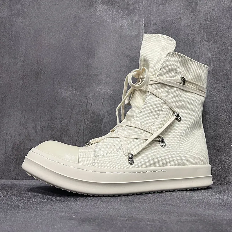 Marke Damen Sneaker Casual High Top Schnürschuh Herrenschuh Pentagramm Schwarz Ricks Designer Owens Canvas Reißverschluss Flache Stiefelette_voghion.com