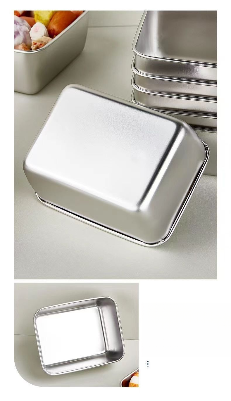 Stainless Steel Food Storage Container Small Square Kitchen Basin Luncheon Meat With Lid Freezing Divider Box Frozen_voghion.com