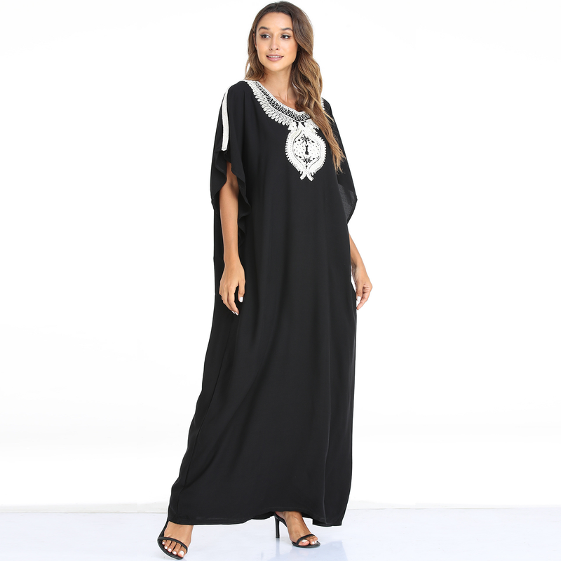 Women's batrobe short sleeve long skirt kaftan robe Middle Eastern plus size loose dress_voghion.com