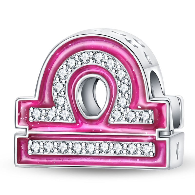 Damenschmuck, süße rosa Perlen mit zwölf Sternbildern, dekorative Perlen, DIY-Schmuckzubehör, Armband, weißes Kupfer, versilbert_voghion.com