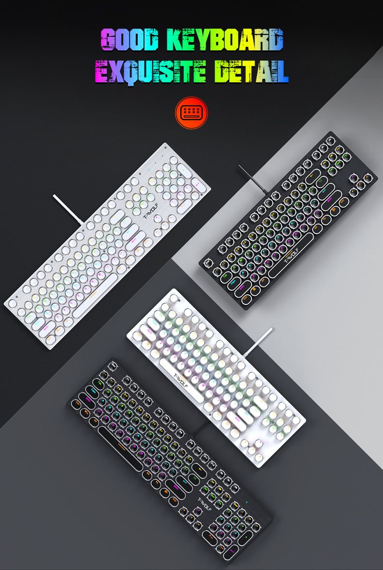 YT75 Mechanical Keyboard Gaming Metal Panel Punk Round Keyboard Russian Korean_voghion.com