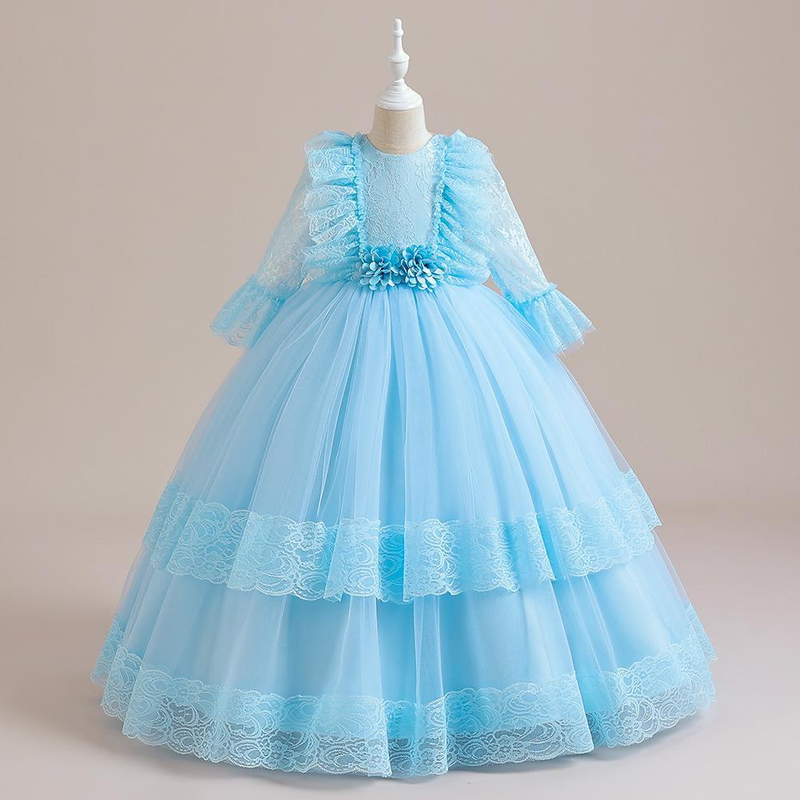 Babykleidung Performance-Kostüm für Mädchen, Pompadour-Kleid, Lolita-Prinzessin-Stil, Spitzen-Mesh-Klavierkostüm für Kinder_voghion.com
