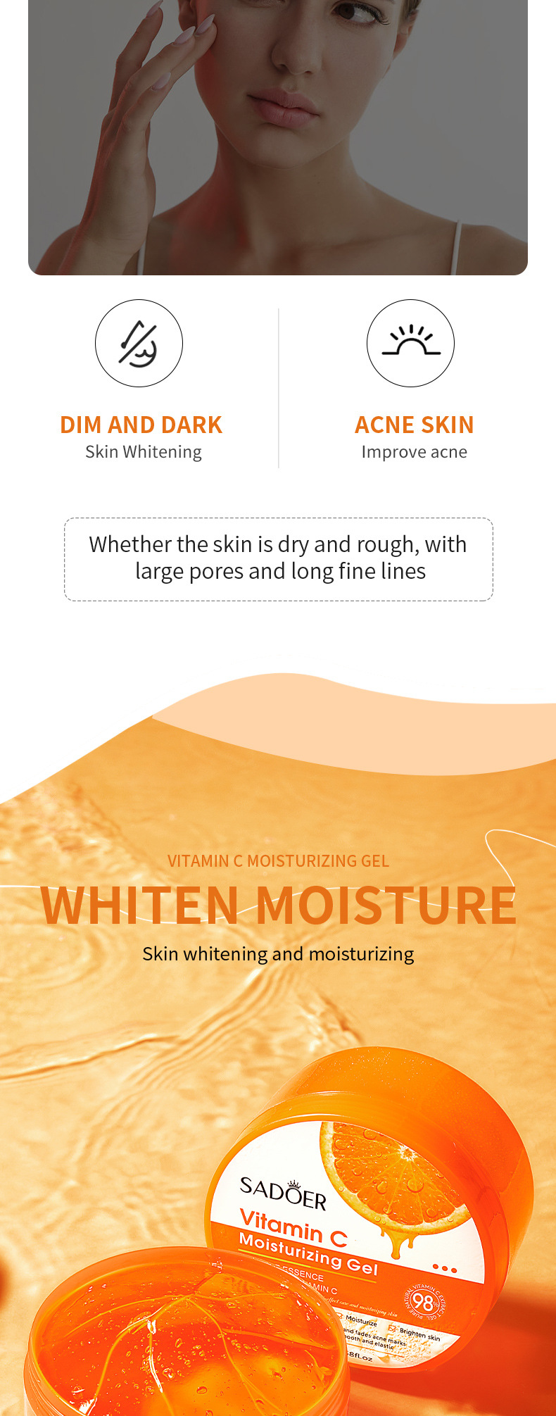 Vitamin C SADOER Aloe Vera Gel Moisturizing and Brightening Skincare Products in English_voghion.com