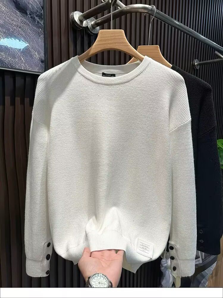 Herrenbekleidung Herbst und Winter Neue Knöpfe Langarmpullover Herren Einfarbiges Innenhemd Warmer Trend_voghion.com
