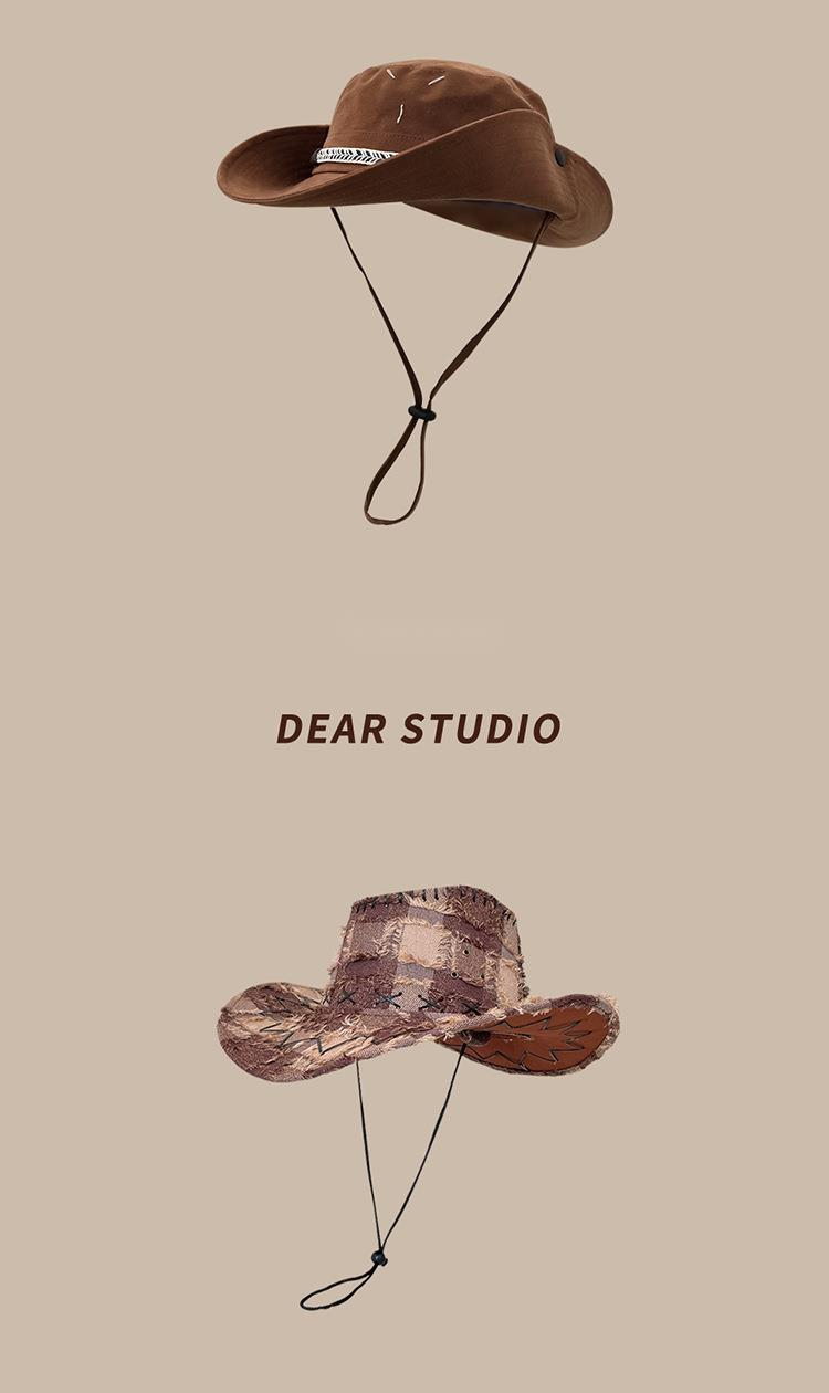 New Japanese Retro Maillard Brown Western Cowboy Hat Women's Spring/summer Sunscreen Empty Top Hat Baseball Hat Elegant Sunglasses_voghion.com