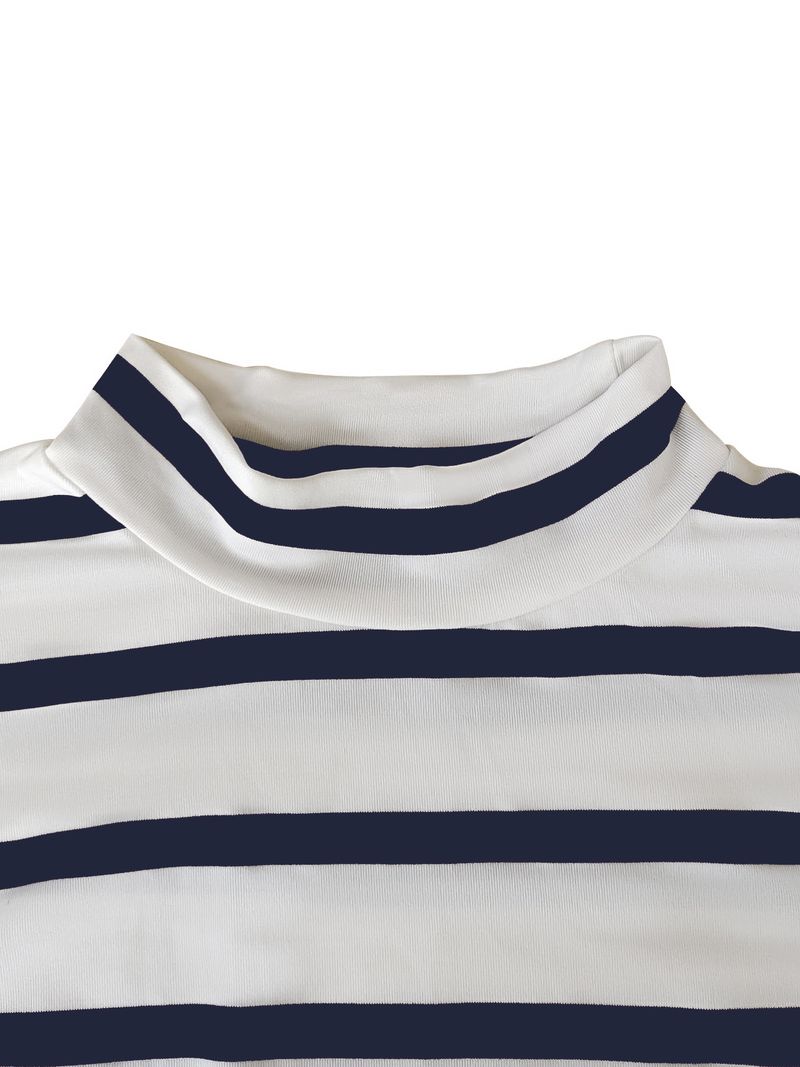 Maglietta a maniche corte in cotone a righe estive 2025 con collo alto, temperamento da pendolare, con cappuccio, da donna, lavorata a maglia_voghion.com